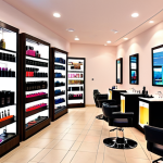 **

A vibrant and inviting beauty salon interior. Focus on a well-lit and organized space with modern equipment, comfortable chairs, and friendly staff attending to customers. Show a diverse range of beauty products displayed neatly on shelves.

**
