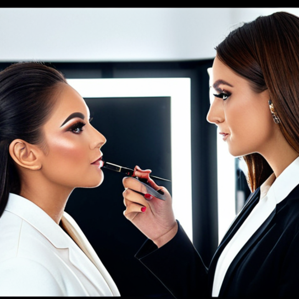 The Modern Makeup Artist**

"A stylish makeup artist in a modern studio, applying makeup to a client, fully clothed, appropriate attire, safe for work, perfect anatomy, natural proportions, professional lighting, high-quality cosmetics, family-friendly"

**