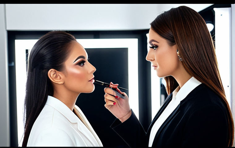The Modern Makeup Artist**
"A stylish makeup artist in a modern studio, applying makeup to a client, fully clothed, appropriate attire, safe for work, perfect anatomy, natural proportions, professional lighting, high-quality cosmetics, family-friendly"
**