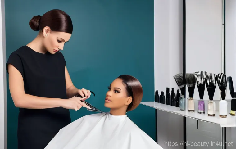 미용사와 관련된 인기 유튜브 채널 - **Prompt: "A young woman, approximately 25-30 years old, with long, healthy brown hair, is comfortab...