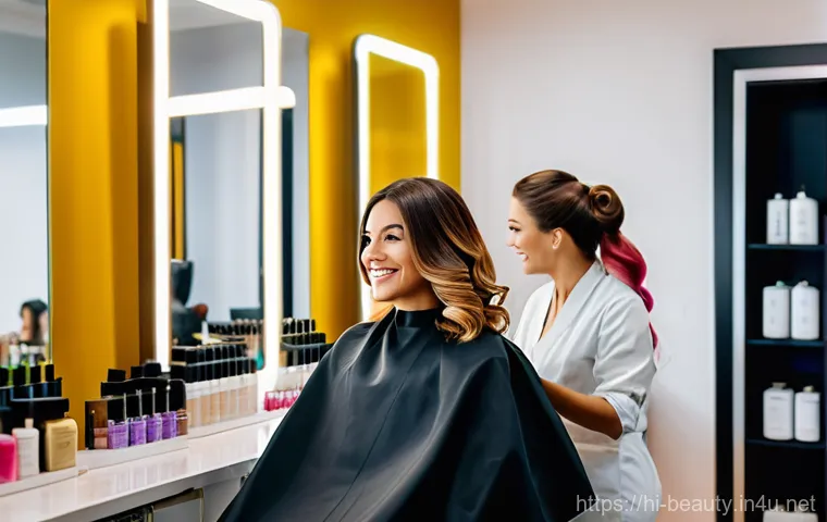 미용사 재교육 필요성 및 최신 트렌드 - **Prompt:** A vibrant, well-lit modern beauty salon interior. A confident and stylish female beautic...