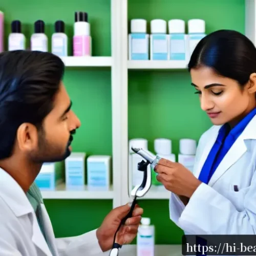 피부 미용사와 메이크업 아티스트 차이점 - A professional dermatologist clinic scene focused on a skilled Indian dermatologist in white medical...